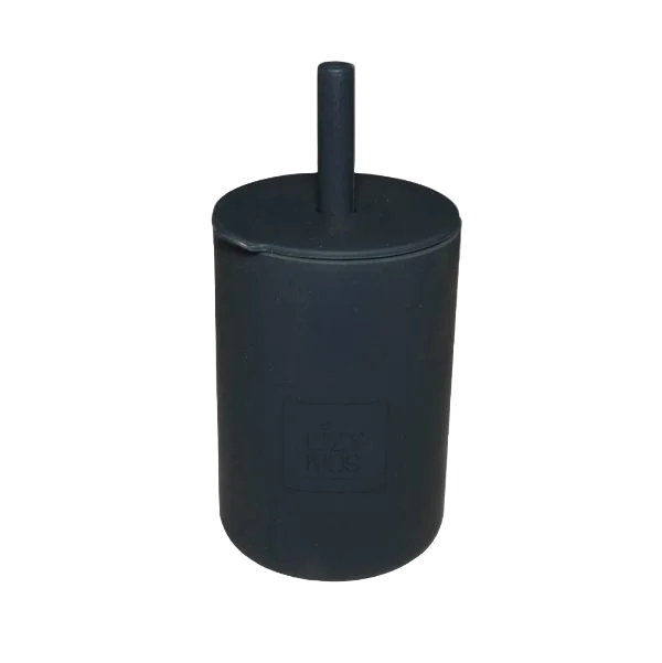 LIZY KIDS® Silikonska skodelica s slamico – temno modra