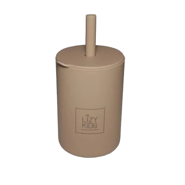 LIZY KIDS® silikonska skodelica s slamico – Soft Sand