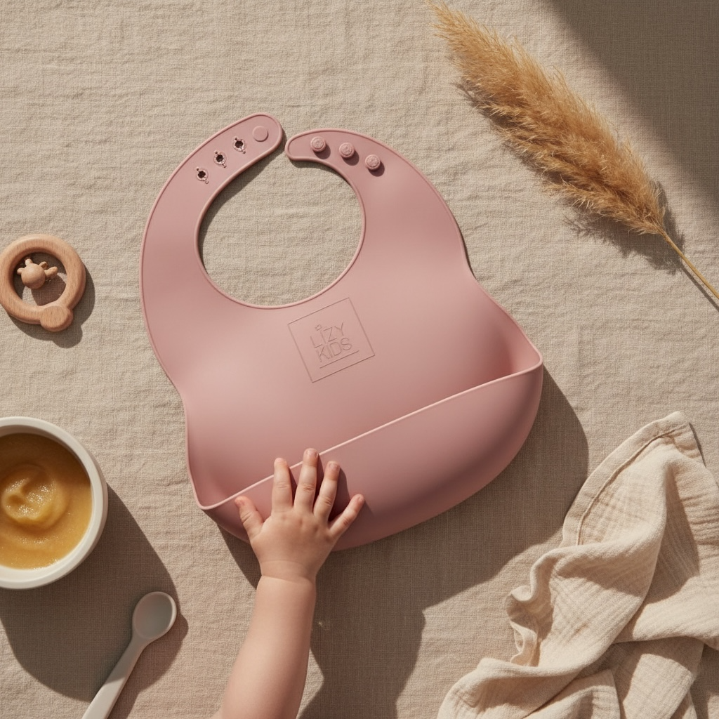 LIZY KIDS® Silikonski slinček-Zadušeno rožnata