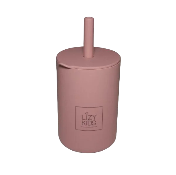 LIZY KIDS® silikonski lonček s slamico – umazano roza